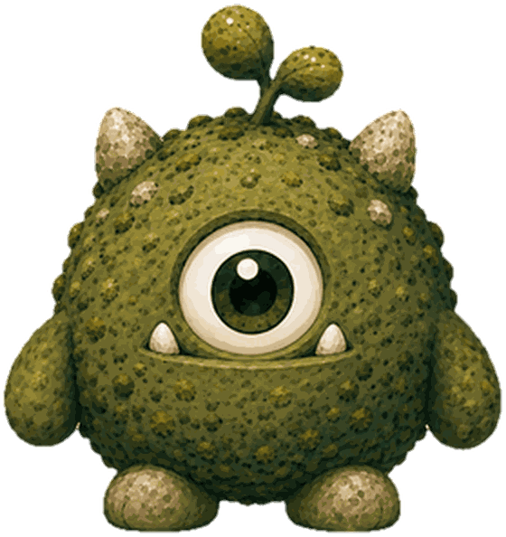 Mosskip, a small round mossy monster with one eye.